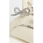 Women's Cream Leather Curved Mini Shoulder Bag